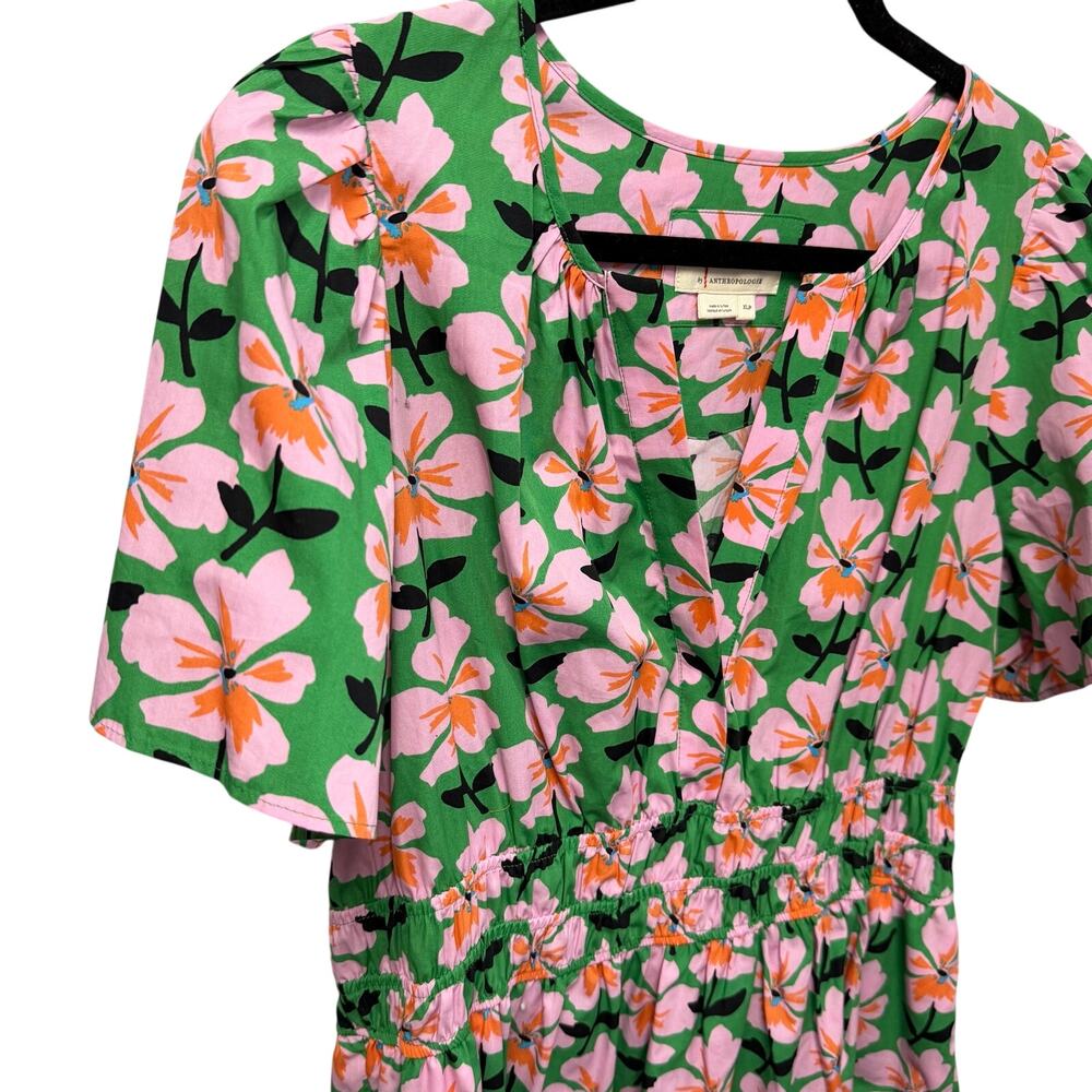 By Anthropologie The Somerset Mini Dress Green Pink Orange Floral Size XL Petite - Picture 4 of 8